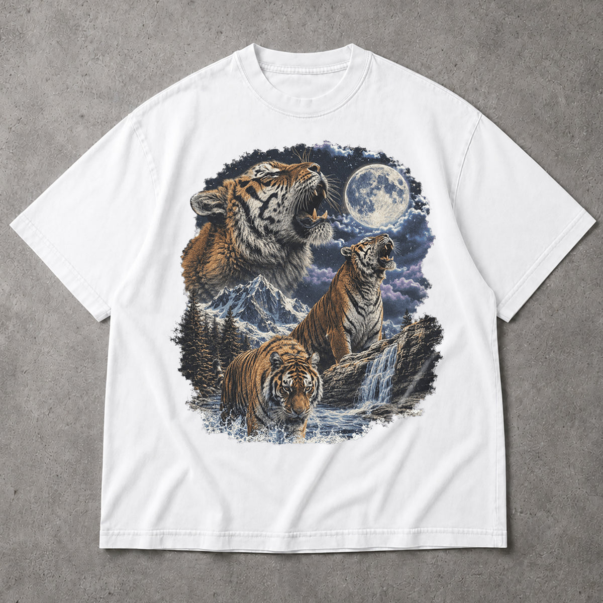 SF_COLOR=white; SF_ITEM=adult-t-shirt; SF_ROLE=main; Vintage Tigers Howling At The Moon T-Shirt Nature Wildlife Animal Outdoors Tee - White Adult T-Shirt product image