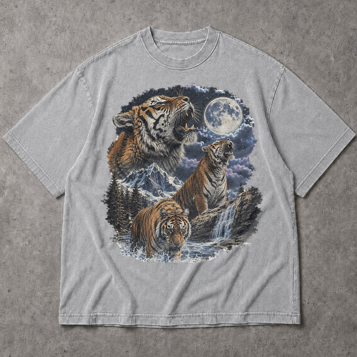 SF_COLOR=sport-grey; SF_ITEM=adult-t-shirt; SF_ROLE=main; Vintage Tigers Howling At The Moon T-Shirt Nature Wildlife Animal Outdoors Tee - Sport Grey Adult T-Shirt product image