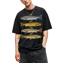 SF_COLOR=black; SF_ITEM=adult-t-shirt; SF_ROLE=main; Vintage Trout Species T-Shirt Fly Fishing Rainbow Brown Fish Nature Angler Tee - Black Adult T-Shirt product image