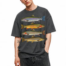 SF_COLOR=dark-heather; SF_ITEM=adult-t-shirt; SF_ROLE=main; Vintage Trout Species T-Shirt Fly Fishing Rainbow Brown Fish Nature Angler Tee - Dark Heather Adult T-Shirt product image