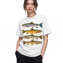 SF_COLOR=white; SF_ITEM=adult-t-shirt; SF_ROLE=gallery; Vintage Trout Species T-Shirt Fly Fishing Rainbow Brown Fish Nature Angler Tee - White Adult T-Shirt product image