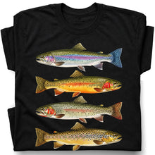 SF_COLOR=black; SF_ITEM=adult-t-shirt; SF_ROLE=gallery; Vintage Trout Species T-Shirt Fly Fishing Rainbow Brown Fish Nature Angler Tee - Black Adult T-Shirt product image