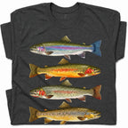 SF_COLOR=dark-heather; SF_ITEM=adult-t-shirt; SF_ROLE=gallery; Vintage Trout Species T-Shirt Fly Fishing Rainbow Brown Fish Nature Angler Tee - Dark Heather Adult T-Shirt product image