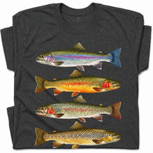 SF_COLOR=dark-heather; SF_ITEM=adult-t-shirt; SF_ROLE=gallery; Vintage Trout Species T-Shirt Fly Fishing Rainbow Brown Fish Nature Angler Tee - Dark Heather Adult T-Shirt product image
