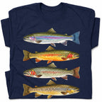 SF_COLOR=navy; SF_ITEM=adult-t-shirt; SF_ROLE=gallery; Vintage Trout Species T-Shirt Fly Fishing Rainbow Brown Fish Nature Angler Tee - Navy Adult T-Shirt product image