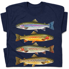 SF_COLOR=navy; SF_ITEM=adult-t-shirt; SF_ROLE=gallery; Vintage Trout Species T-Shirt Fly Fishing Rainbow Brown Fish Nature Angler Tee - Navy Adult T-Shirt product image