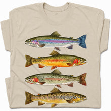 SF_COLOR=sand; SF_ITEM=adult-t-shirt; SF_ROLE=gallery; Vintage Trout Species T-Shirt Fly Fishing Rainbow Brown Fish Nature Angler Tee - Sand Adult T-Shirt product image