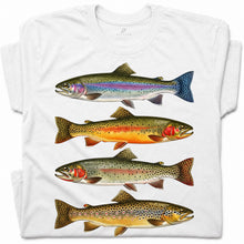SF_COLOR=white; SF_ITEM=adult-t-shirt; SF_ROLE=gallery; Vintage Trout Species T-Shirt Fly Fishing Rainbow Brown Fish Nature Angler Tee - White Adult T-Shirt product image