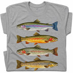 SF_COLOR=sport-grey; SF_ITEM=adult-t-shirt; SF_ROLE=gallery; Vintage Trout Species T-Shirt Fly Fishing Rainbow Brown Fish Nature Angler Tee - Sport Grey Adult T-Shirt product image