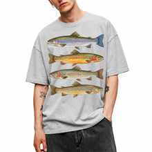 SF_COLOR=sport-grey; SF_ITEM=adult-t-shirt; SF_ROLE=main; Vintage Trout Species T-Shirt Fly Fishing Rainbow Brown Fish Nature Angler Tee - Sport Grey Adult T-Shirt product image