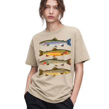 SF_COLOR=sand; SF_ITEM=adult-t-shirt; SF_ROLE=gallery; Vintage Trout Species T-Shirt Fly Fishing Rainbow Brown Fish Nature Angler Tee - Sand Adult T-Shirt product image
