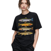 SF_COLOR=black; SF_ITEM=adult-t-shirt; SF_ROLE=gallery; Vintage Trout Species T-Shirt Fly Fishing Rainbow Brown Fish Nature Angler Tee - Black Adult T-Shirt product image