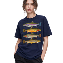 SF_COLOR=navy; SF_ITEM=adult-t-shirt; SF_ROLE=gallery; Vintage Trout Species T-Shirt Fly Fishing Rainbow Brown Fish Nature Angler Tee - Navy Adult T-Shirt product image