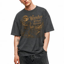 SF_COLOR=dark-heather; SF_ITEM=adult-t-shirt; SF_ROLE=main; Wander Without Reason T-Shirt Hiking Cat Backpacker Vintage Mountains Graphic - Dark Heather Adult T-Shirt product image