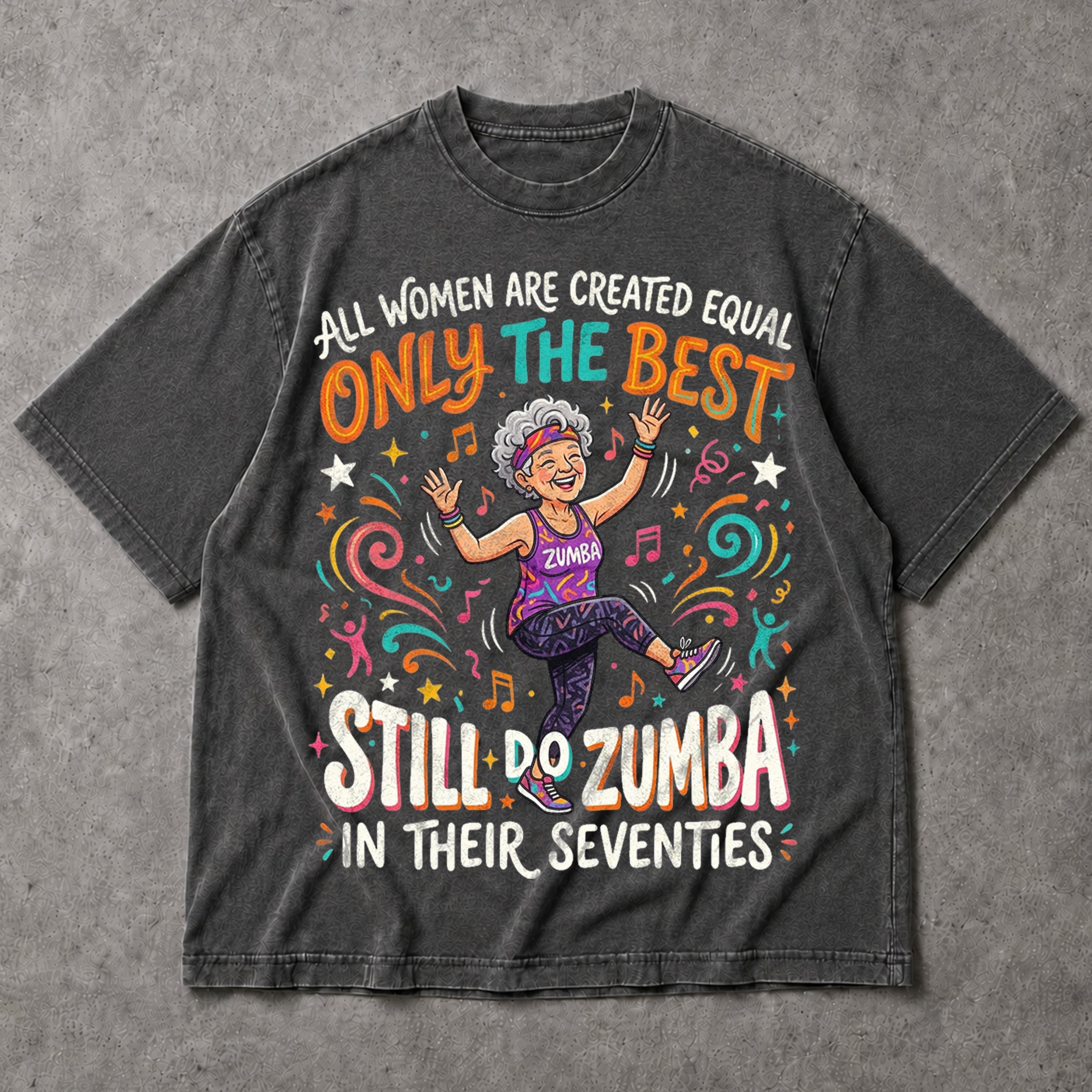 SF_COLOR=dark-heather; SF_ITEM=adult-t-shirt; SF_ROLE=main; Zumba In Their Seventies T-Shirt Retro Dance Workout Fitness Hobby Apparel - Dark Heather Adult T-Shirt product image