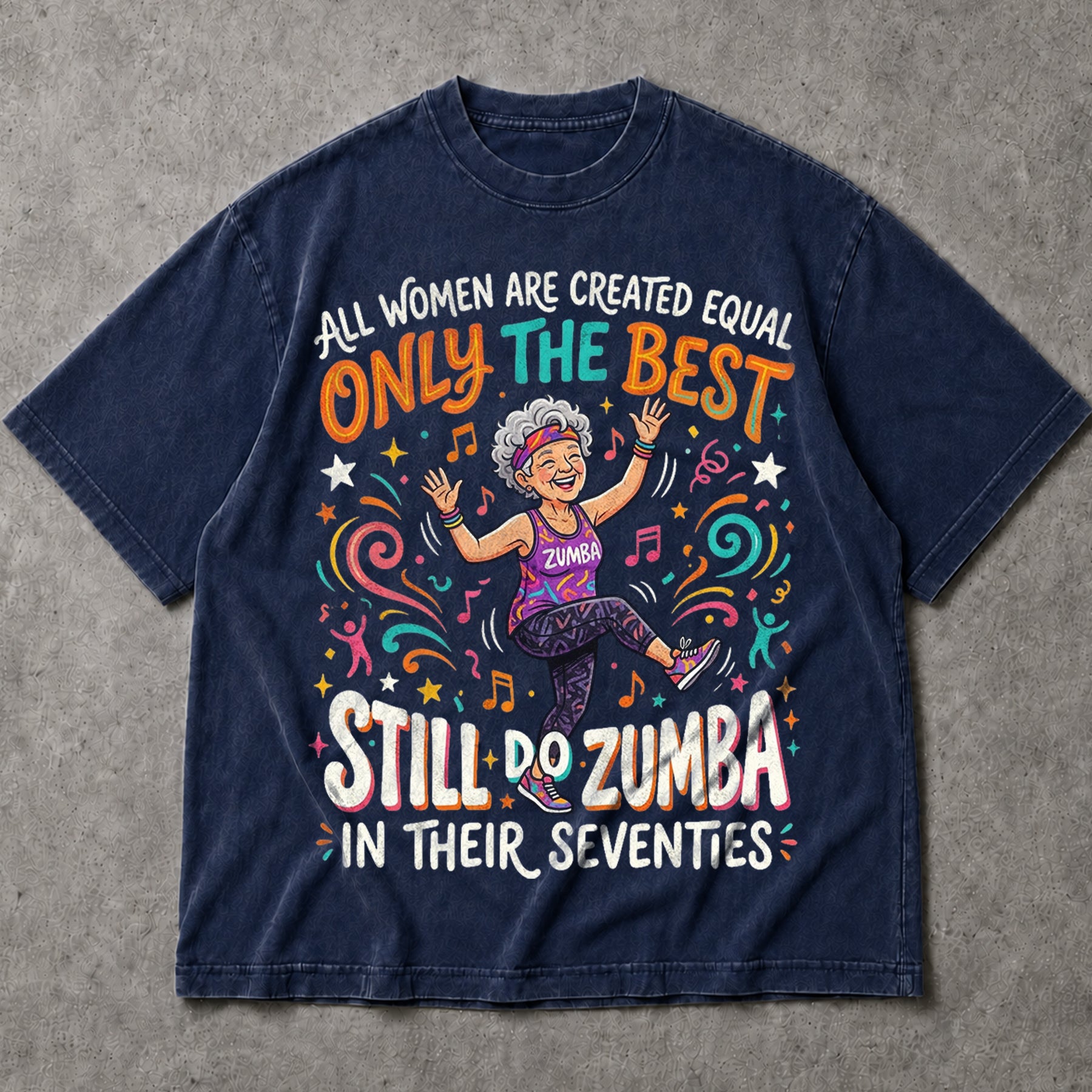 SF_COLOR=navy; SF_ITEM=adult-t-shirt; SF_ROLE=main; Zumba In Their Seventies T-Shirt Retro Dance Workout Fitness Hobby Apparel - Navy Adult T-Shirt product image