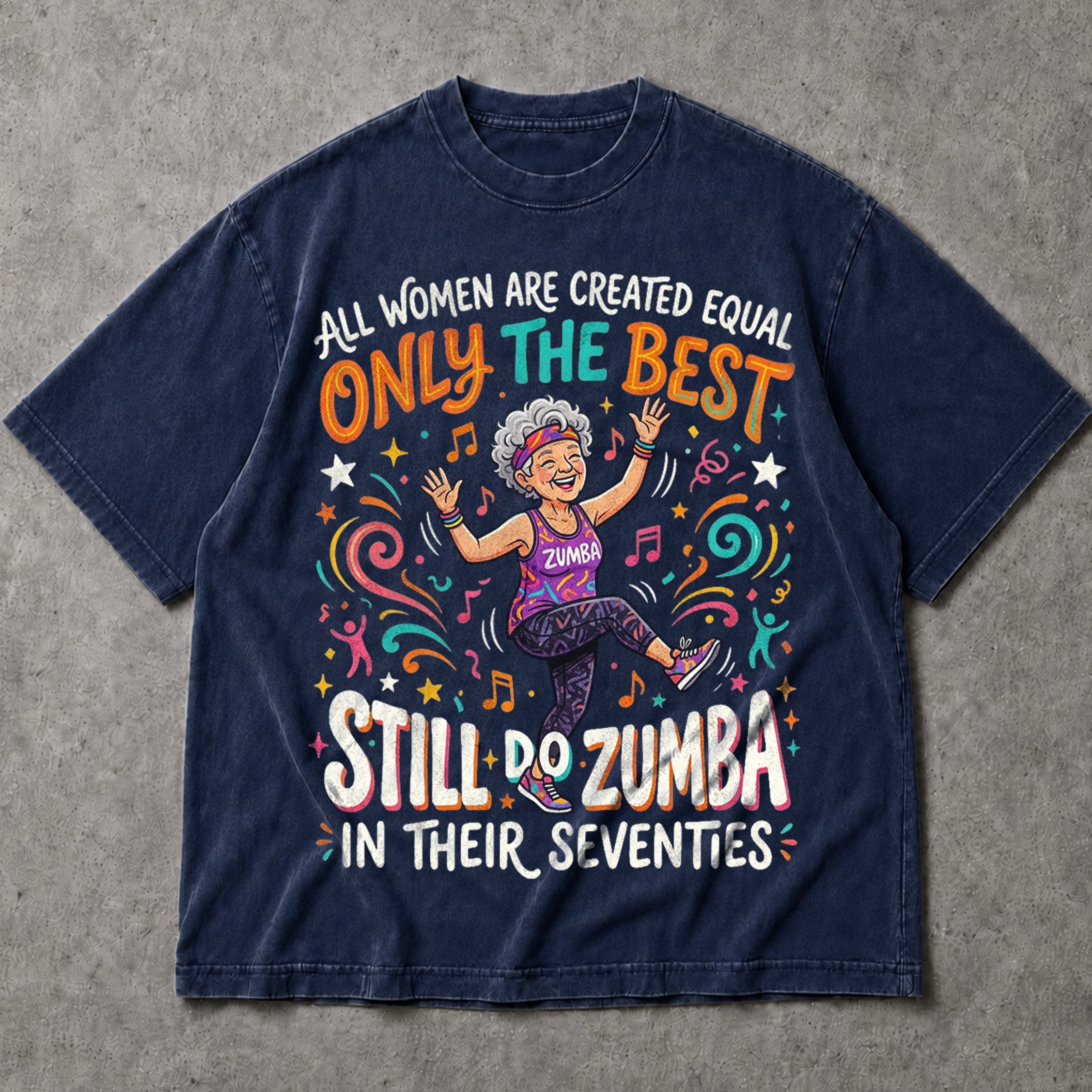 SF_COLOR=navy; SF_ITEM=adult-t-shirt; SF_ROLE=main; Zumba In Their Seventies T-Shirt Retro Dance Workout Fitness Hobby Apparel - Navy Adult T-Shirt product image